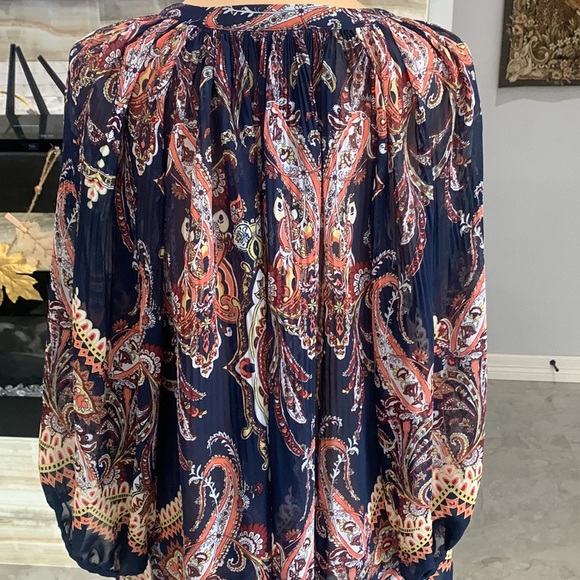 Cato Pleated Tie Front Paisley Woman’s‎ Navy Blue Blouse. Size(14-16) (70) - Picture 8 of 9